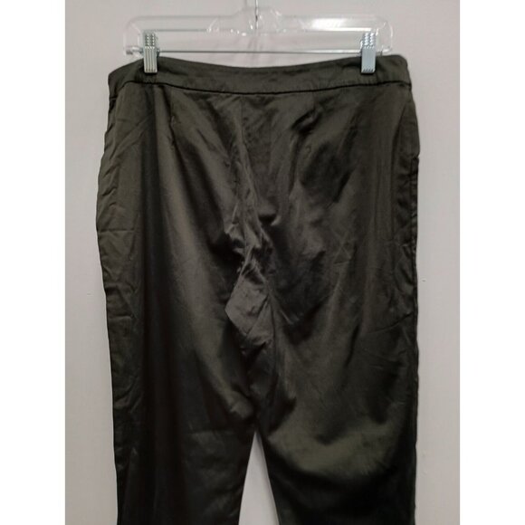 Eileen Fisher Womens Dress Pants Medium Olive Green Satin Straight Leg Classic - Picture 6 of 8